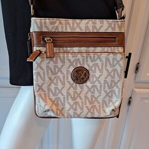 NX XN Brown and Cream Vegan Leather Crossbody Bag